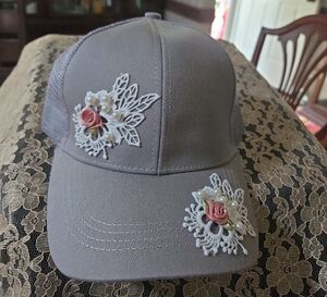 Gray Floral Embroidered Cap